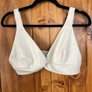 Vintage Havana Faux Leather Bra Halter Cropped Top Cream Ivory Medium